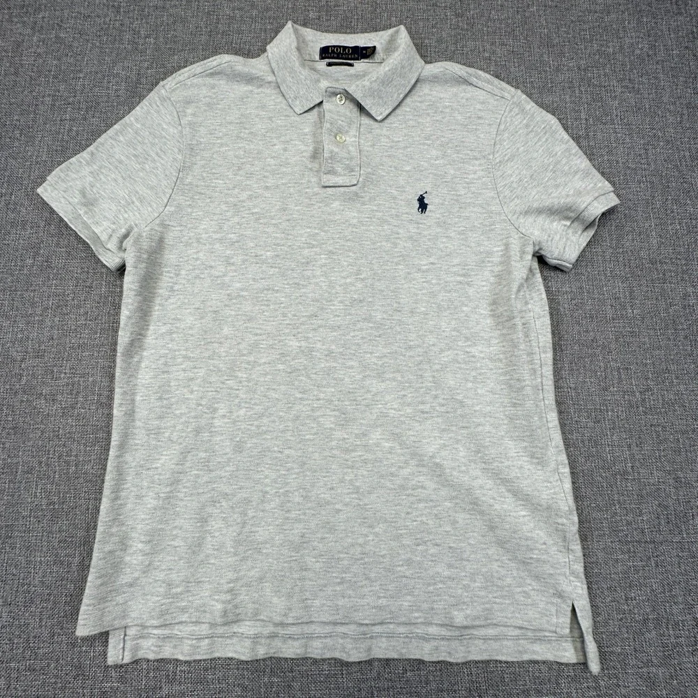 Polo Ralph Lauren Polo Shirt Men Medium Gray Custom Slim Fit Pique Cotton Preppy